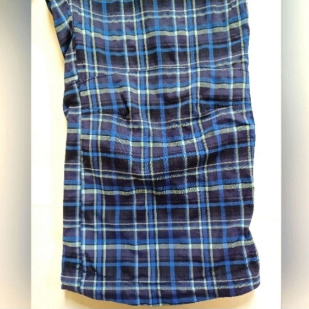 Columbia Plaid Capri Shorts Blue Turquoise Gray with Zippered Pockets - Picture 8 of 13